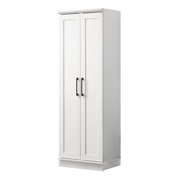 Benzara Lyn 71 Inch Storage Cabinet Wardrobe Framed Panel Doors White Solid Wood - BM314888