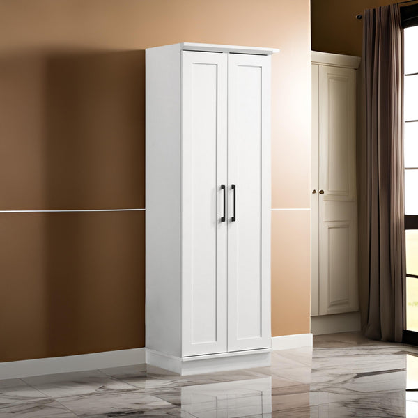 benzara Lyn 71 Inch Storage Cabinet Wardrobe Framed Panel Doors White Solid Wood - BM314888