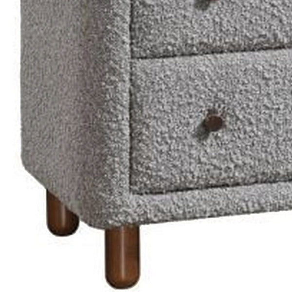 Benzara Lyno 38 Inch Tall Dresser Chest 4 Drawers Gray Boucle Upholstery Brown - BM314318