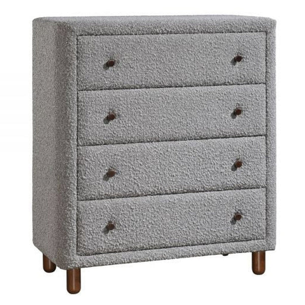 Benzara Lyno 38 Inch Tall Dresser Chest 4 Drawers Gray Boucle Upholstery Brown - BM314318