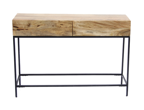 Benzara Mango Wood And Metal Console Table With Two Drawers Brown - UPT-39270