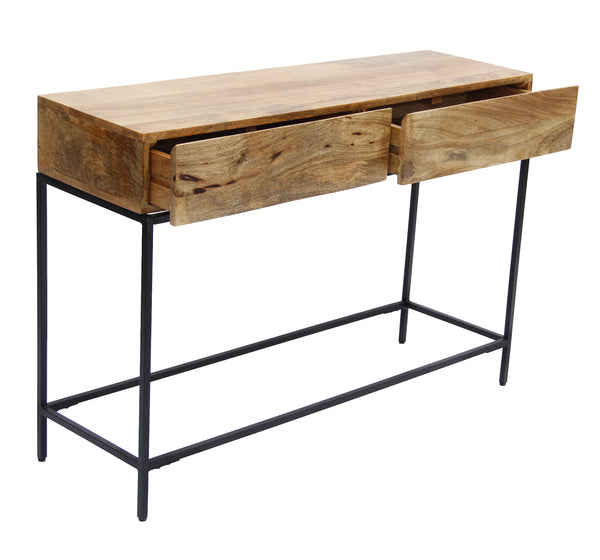 Benzara Mango Wood And Metal Console Table With Two Drawers Brown - UPT-39270