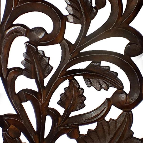 Benzara Mango Wood Wall Panel Hand Crafted With Leaves And Scroll Work Motif Brown - BM80949