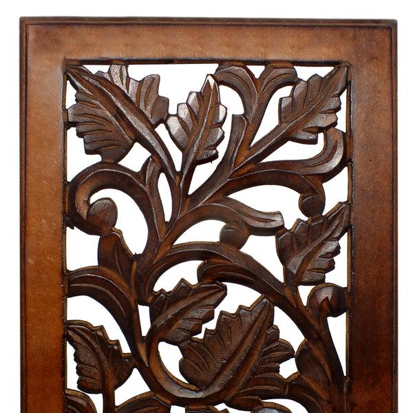 Benzara Mango Wood Wall Panel Hand Crafted With Leaves And Scroll Work Motif Brown - BM80949