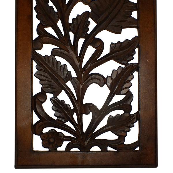 Benzara Mango Wood Wall Panel Hand Crafted With Leaves And Scroll Work Motif Brown - BM80949