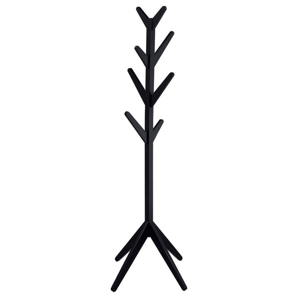 benzara Margo Coat Rack 8 Hooks and Tree Inspired Design Black Solid wood -BM329169