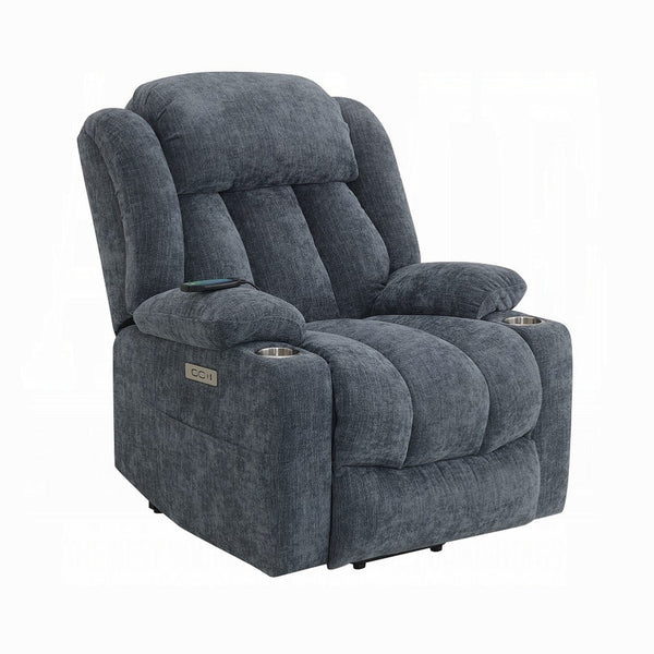 Benzara Mario Power Recliner Chair With Lift Heating Massage Blue Velvet -BM324343