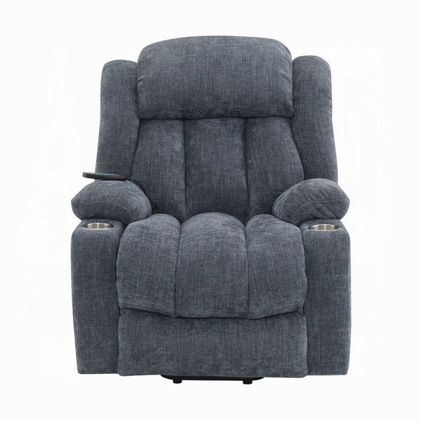 Benzara Mario Power Recliner Chair With Lift Heating Massage Blue Velvet -BM324343