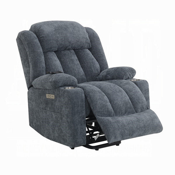Benzara Mario Power Recliner Chair With Lift Heating Massage Blue Velvet -BM324343