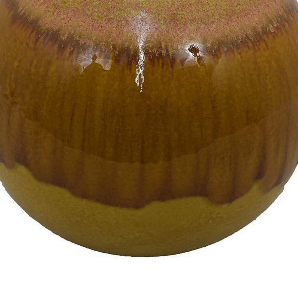 Benzara Mary Tabletop Accent Decor Modern Round Ball 12 Inch Brown Ceramic -BM331037