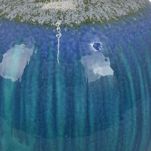 Benzara Mary Tabletop Accent Decor Modern Round Orb 10 Inch Blue Ceramic -BM331028