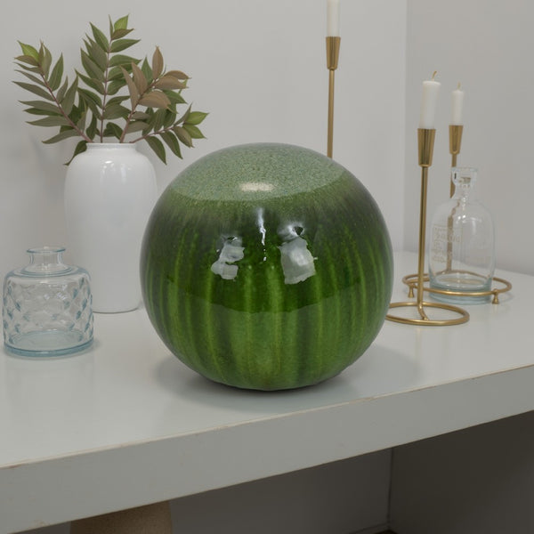 benzara Mary Tabletop Accent Decor Modern Round Orb 10 Inch Green Ceramic -BM331031