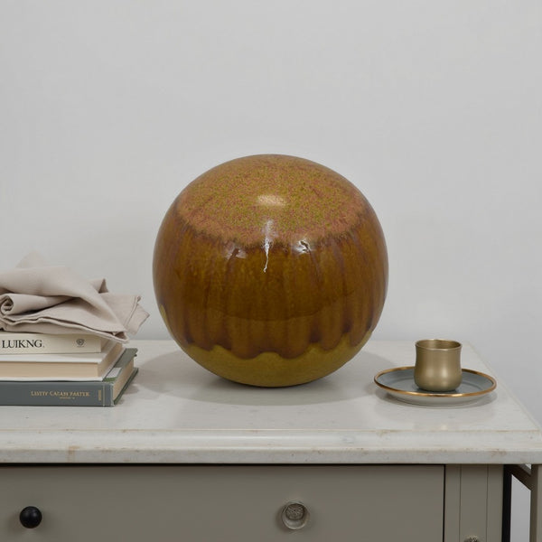 benzara Mary Tabletop Accent Decor Modern Round Orb 10 Inch Brown Ceramic -BM331036