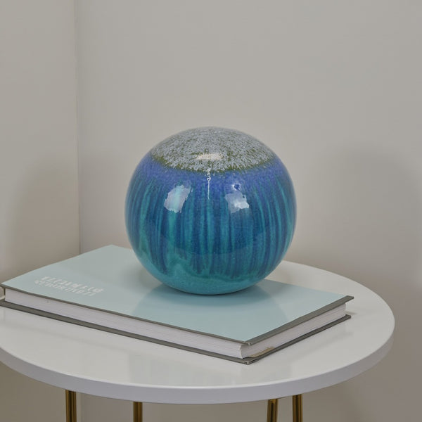 benzara Mary Tabletop Accent Decor Modern Round Orb 10 Inch Blue Ceramic -BM331028