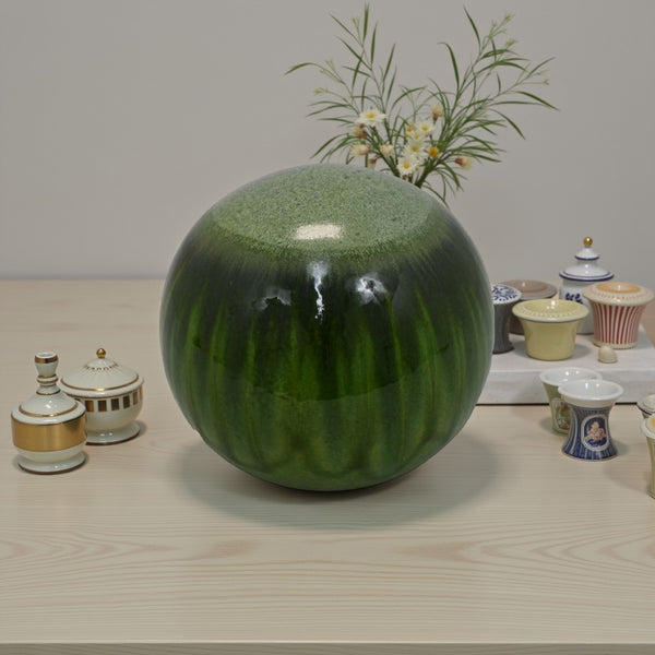 benzara Mary Tabletop Accent Decor Modern Round Orb 12 Inch Green Ceramic -BM331032