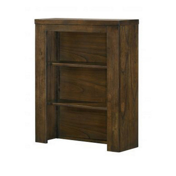 Benzara Maryl 26 Inch Pier Bookcase With 2 Shelves Solid Wood Antique Oak Brown - BM309468
