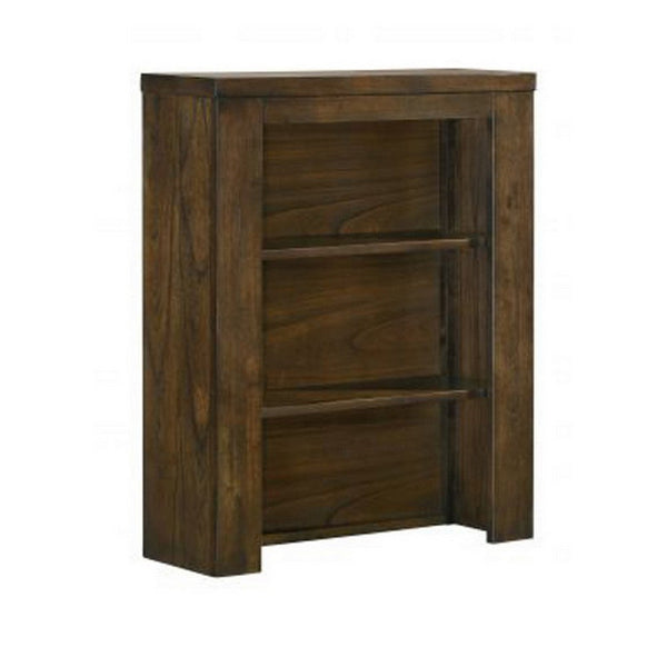 benzara Maryl 26 Inch Pier Bookcase with 2 Shelves Solid Wood Antique Oak Brown - BM309468