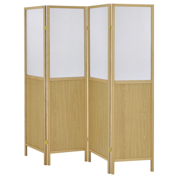 Benzara Matt 4 Panel Screen Room Divider Folding Natural Brown 70 Inch -BM329100