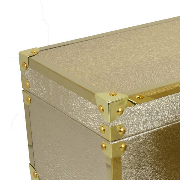 Benzara Mecca Storage Box Set Of 2 Rivet Accents Gold Metal Trim Gold Wood -BM324656