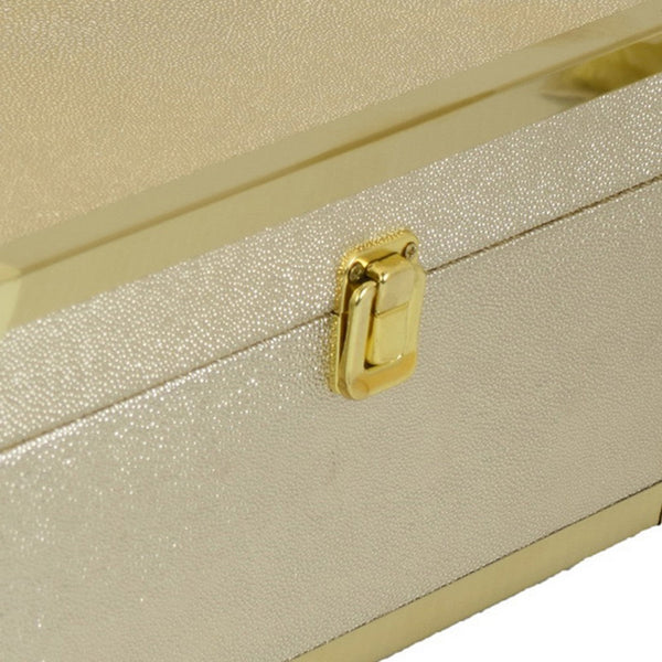 Benzara Mecca Storage Box Set Of 2 Rivet Accents Gold Metal Trim Gold Wood -BM324656