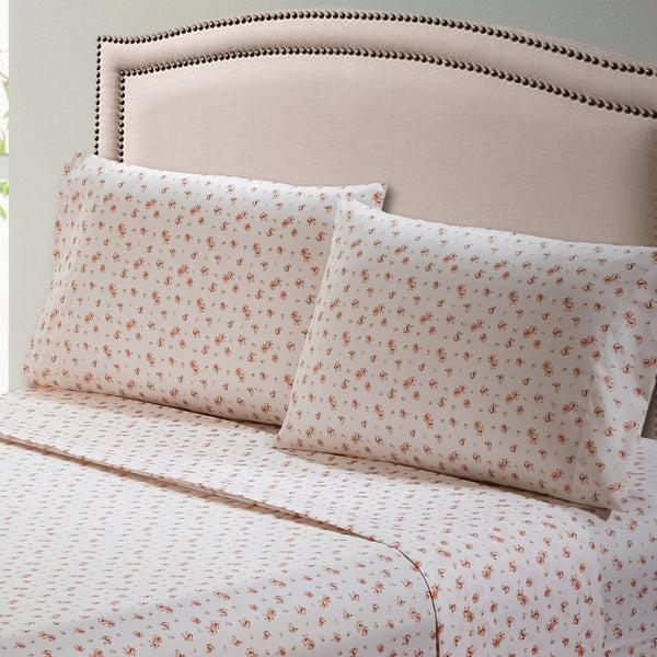 benzara Melun 4 Piece Full Size Sheet Set with Rose Sketch Pink and White - BM202113