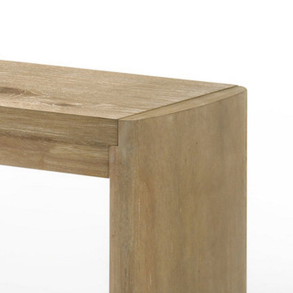 Benzara Meni 51 Inch Wide Dining Bench Panel Legs Oak Brown Solid Wood - BM314843