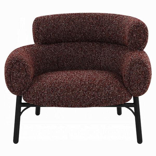 Benzara Meru Sofa Chair Curved Back Maroon Red Tweed Fabric Black Metal Legs -BM333945