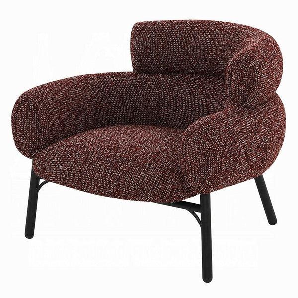 Benzara Meru Sofa Chair Curved Back Maroon Red Tweed Fabric Black Metal Legs -BM333945