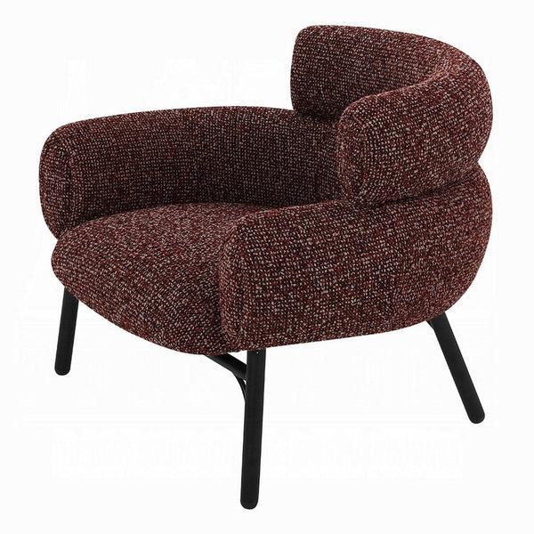 Benzara Meru Sofa Chair Curved Back Maroon Red Tweed Fabric Black Metal Legs -BM333945
