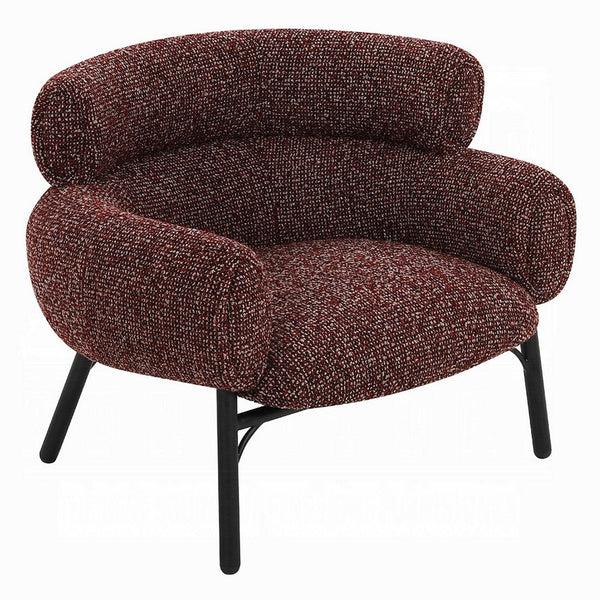 benzara Meru Sofa Chair Curved Back Maroon Red Tweed Fabric Black Metal Legs -BM333945