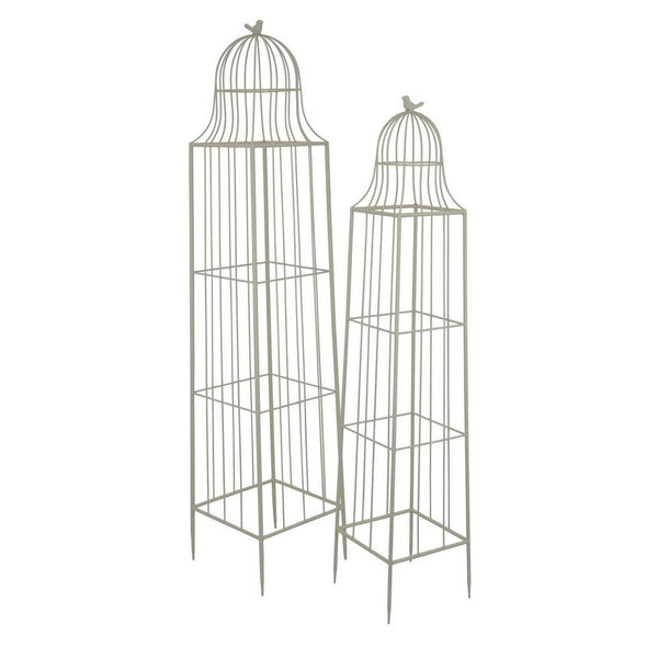 Benzara Meryl Plant Trellis Set Of 2 Garden Tall Cage Design White Metal -BM330109