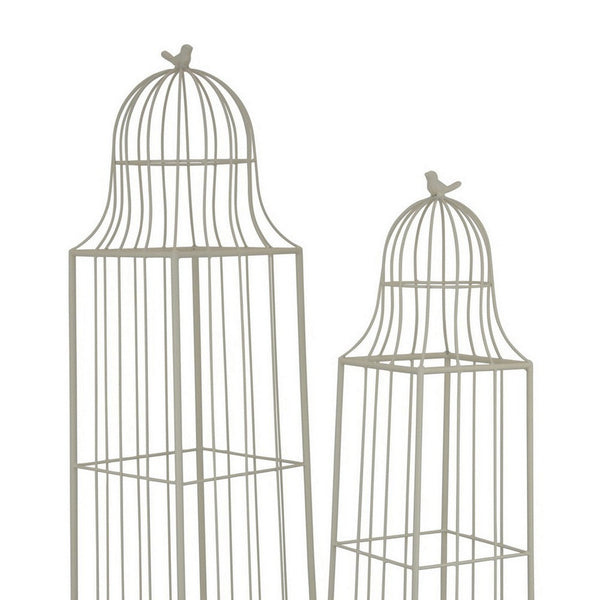 Benzara Meryl Plant Trellis Set Of 2 Garden Tall Cage Design White Metal -BM330109