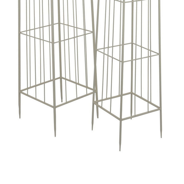 Benzara Meryl Plant Trellis Set Of 2 Garden Tall Cage Design White Metal -BM330109