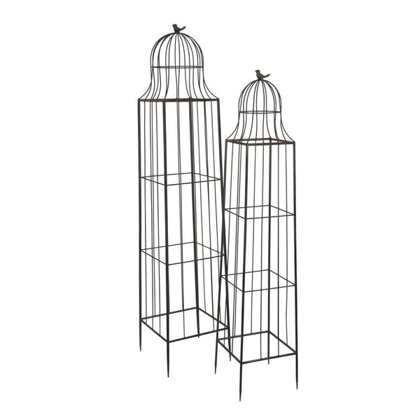 Benzara Meryl Plant Trellis Set Of 2 Garden Tall Cage Design Brown Metal -BM330110