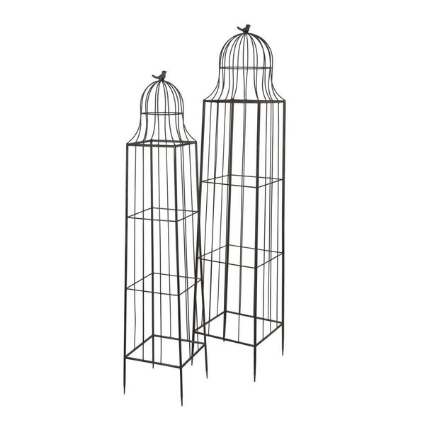 benzara Meryl Plant Trellis Set of 2 Garden Tall Cage Design Brown Metal -BM330110
