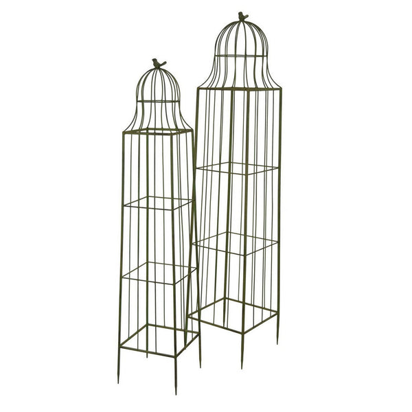 benzara Meryl Plant Trellis Set of 2 Garden Tall Cage Design Green Metal -BM330111