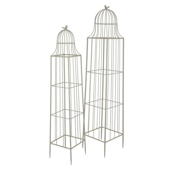benzara Meryl Plant Trellis Set of 2 Garden Tall Cage Design White Metal -BM330109