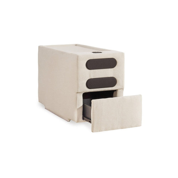 benzara Meso Modular Console Side Table Audio System Ivory Nuvella 37 Inch -BM332267