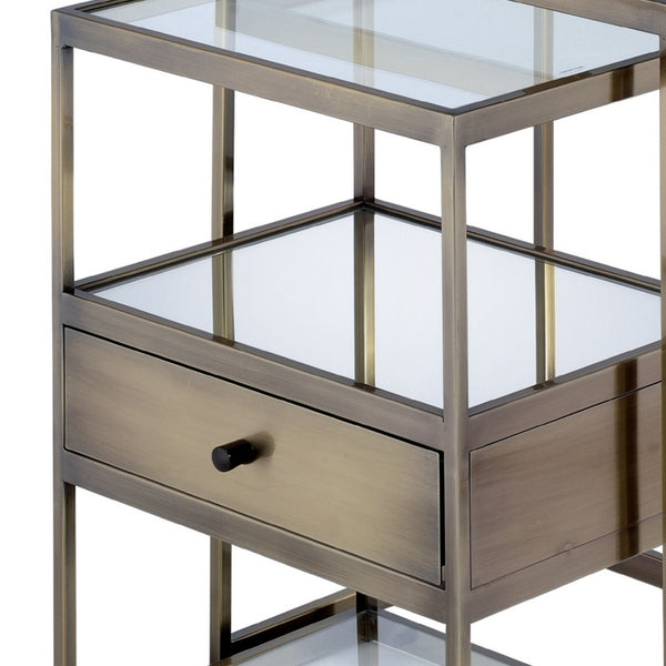 Benzara Metal And Glass 2 Piece Nesting Table Set Brown And Clear - BM157311