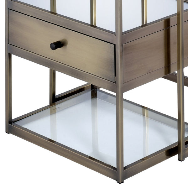 Benzara Metal And Glass 2 Piece Nesting Table Set Brown And Clear - BM157311