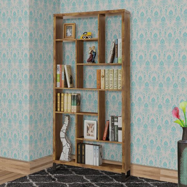 benzara Metal and Wood Modern Style Bookcase with Multiple Shelves Brown - BM159134