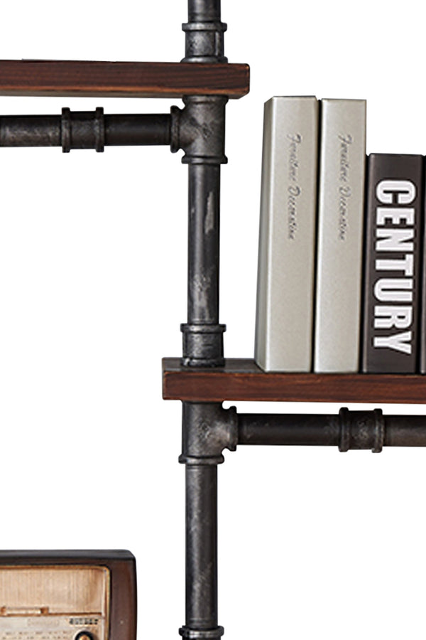Benzara Metal Body Floating Three Wall Shelves With Pipe Design Gray And Brown - BM155699