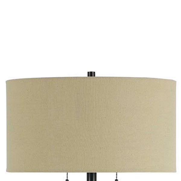 Benzara Metal Body Floor Lamp With Fabric Drum Shade And Pull Chain Switch Black - BM220846
