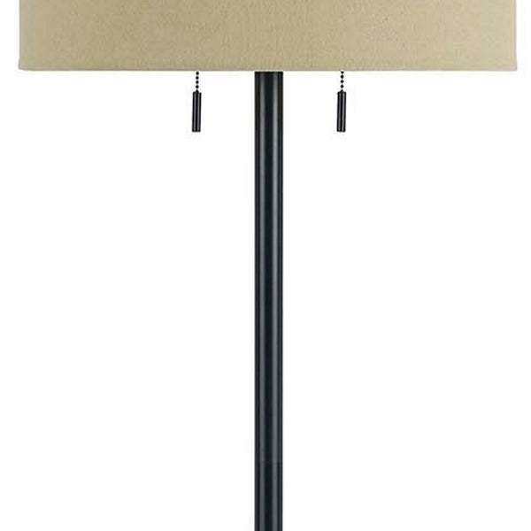 Benzara Metal Body Floor Lamp With Fabric Drum Shade And Pull Chain Switch Black - BM220846