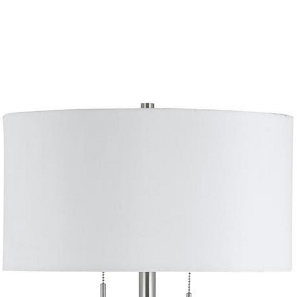 Benzara Metal Body Floor Lamp With Fabric Drum Shade And Pull Chain Switch Silver - BM220845