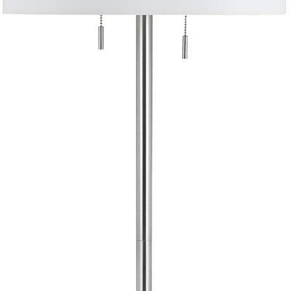 Benzara Metal Body Floor Lamp With Fabric Drum Shade And Pull Chain Switch Silver - BM220845