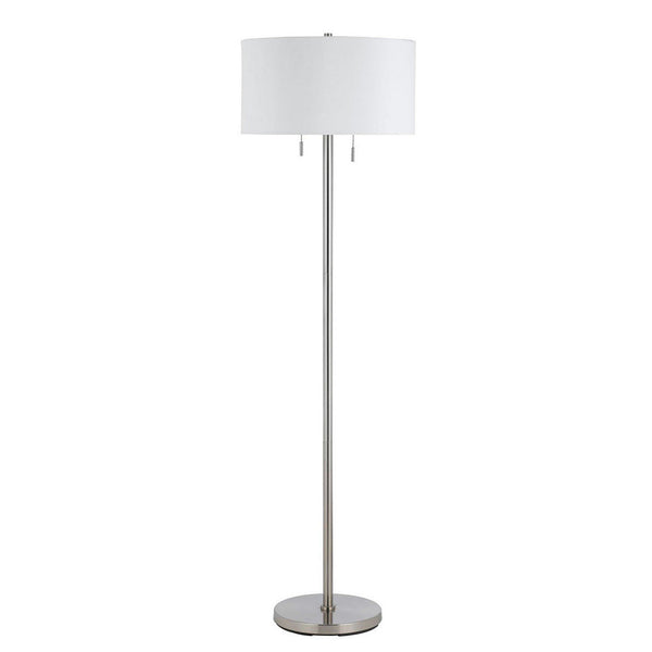 benzara Metal Body Floor Lamp with Fabric Drum Shade and Pull Chain Switch Silver - BM220845