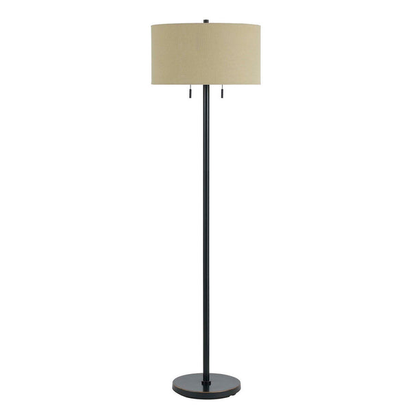 benzara Metal Body Floor Lamp with Fabric Drum Shade and Pull Chain Switch Black - BM220846