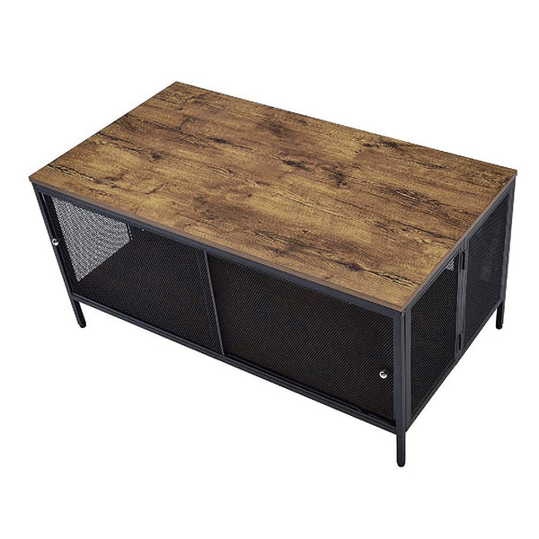 Benzara Metal Coffee Table With 1 Bottom Shelf And Mesh Design Brown And Gray - BM204492