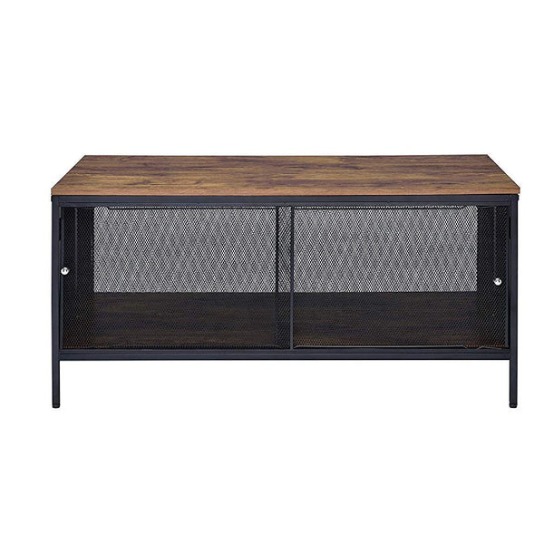 Benzara Metal Coffee Table With 1 Bottom Shelf And Mesh Design Brown And Gray - BM204492